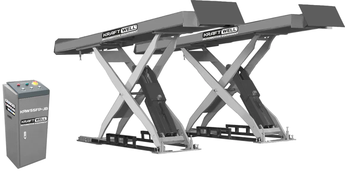 Электрогидравлический подъемник KraftWell KRW55FP-JB Подъемник ножничный г/п 5500 кг. заглубляемый, платформы гладкие