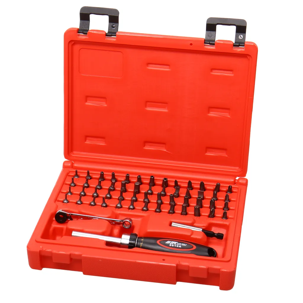 Набор бит c мини-трещоткой и отверткой с храповым механизмом 55 предметов в кейсе JTC купить